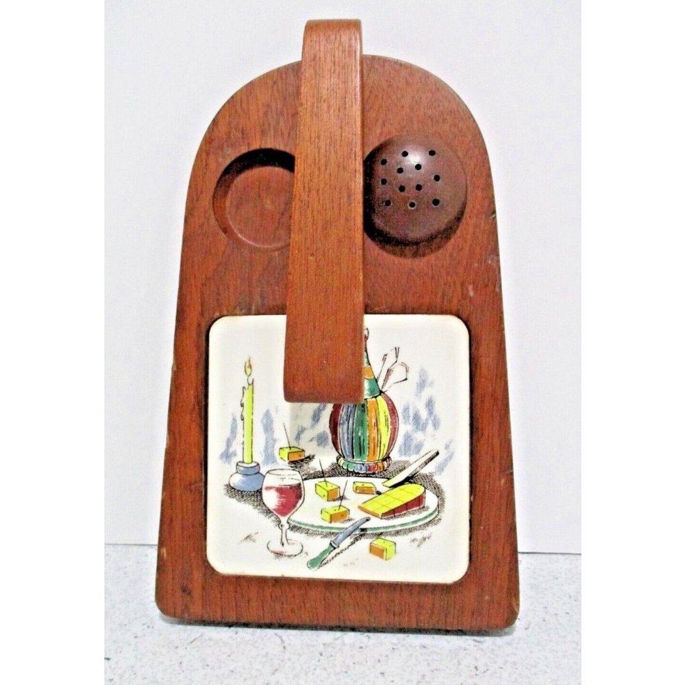 *Vintage Cottage Core Mini Wood Ceramic Tile Cheese Kitchen Server Cutting Board